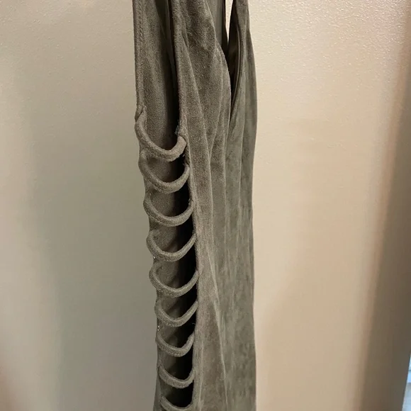 Windsor - Olive Suede Cutout Dress. - Picture 3 of 6